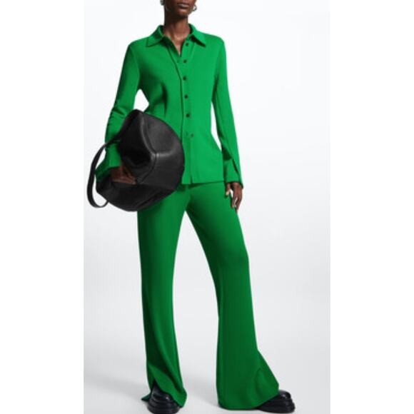 COS Green Shirt size Medium Open Cuff & Wide Leg Pants size Large Co-Ord Sets - Picture 2 of 16